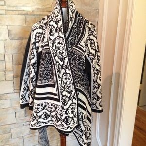 Calvin Klein Cream and Black Sweater Coat